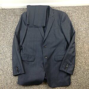 Current Burberry London Suit 40L Wool Micro Herringbone Blue 34x32 Italy *Flaw